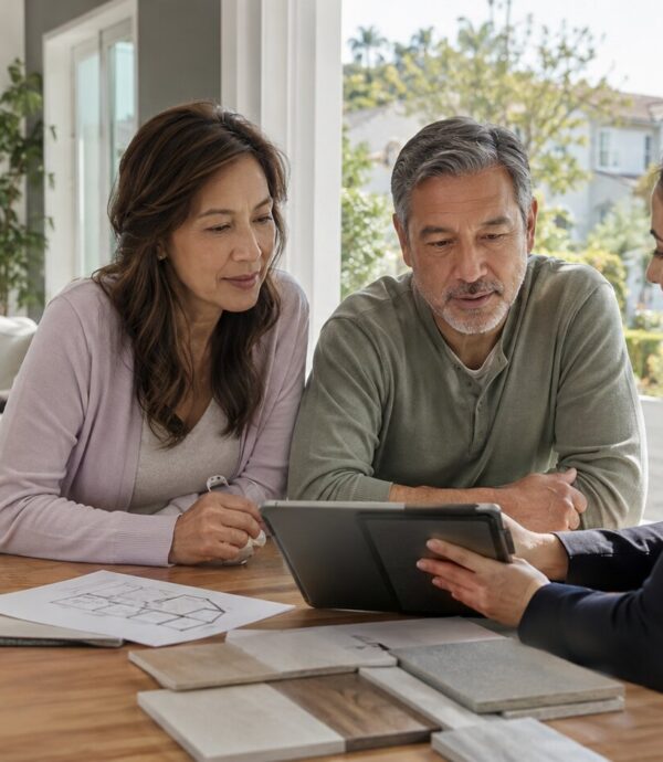 Homeowners reviewing home equity financing options with a mortgage professional
